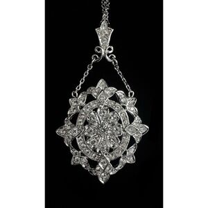 Vintage Nolan Miller Royalty Rhinestone Snowflake Pendant Necklace Set Earrings